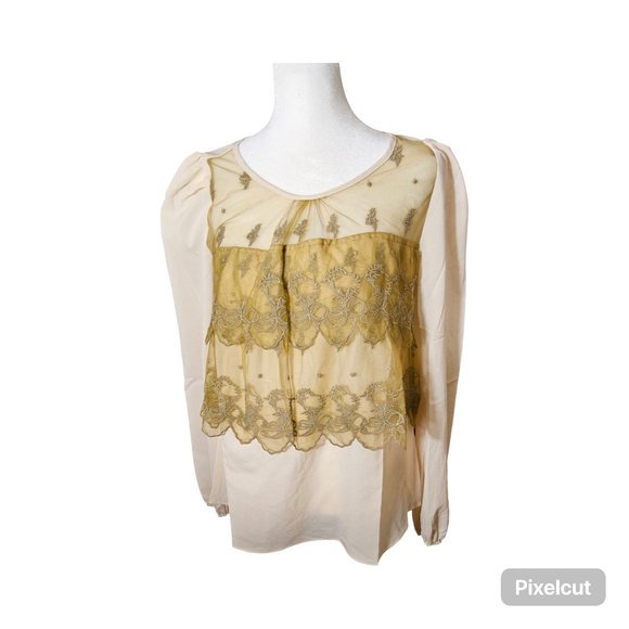 New A'Reve Cream Ruffled Long Sleeve Blouse Size medium - Picture 4 of 10